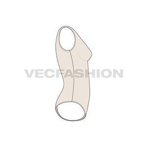A vector template for Women's Long V-Neckline Swimsuit. It is a simple style with very deep neckline fitted on body.