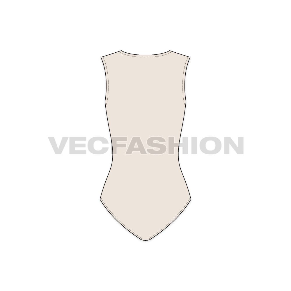 A vector template for Women's Long V-Neckline Swimsuit. It is a simple style with very deep neckline fitted on body.