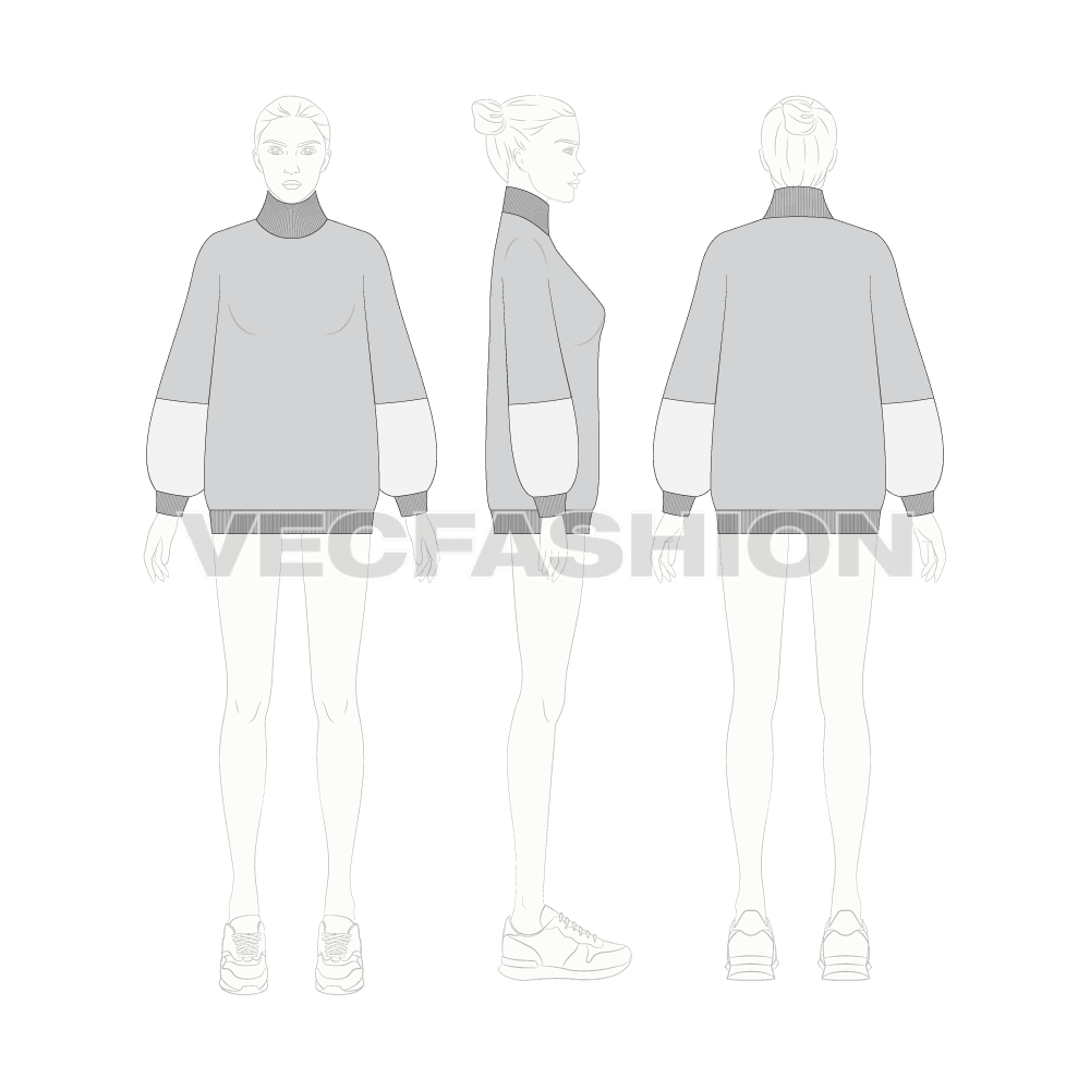 Womens loose fit sweater flat sketch, croqui sketch