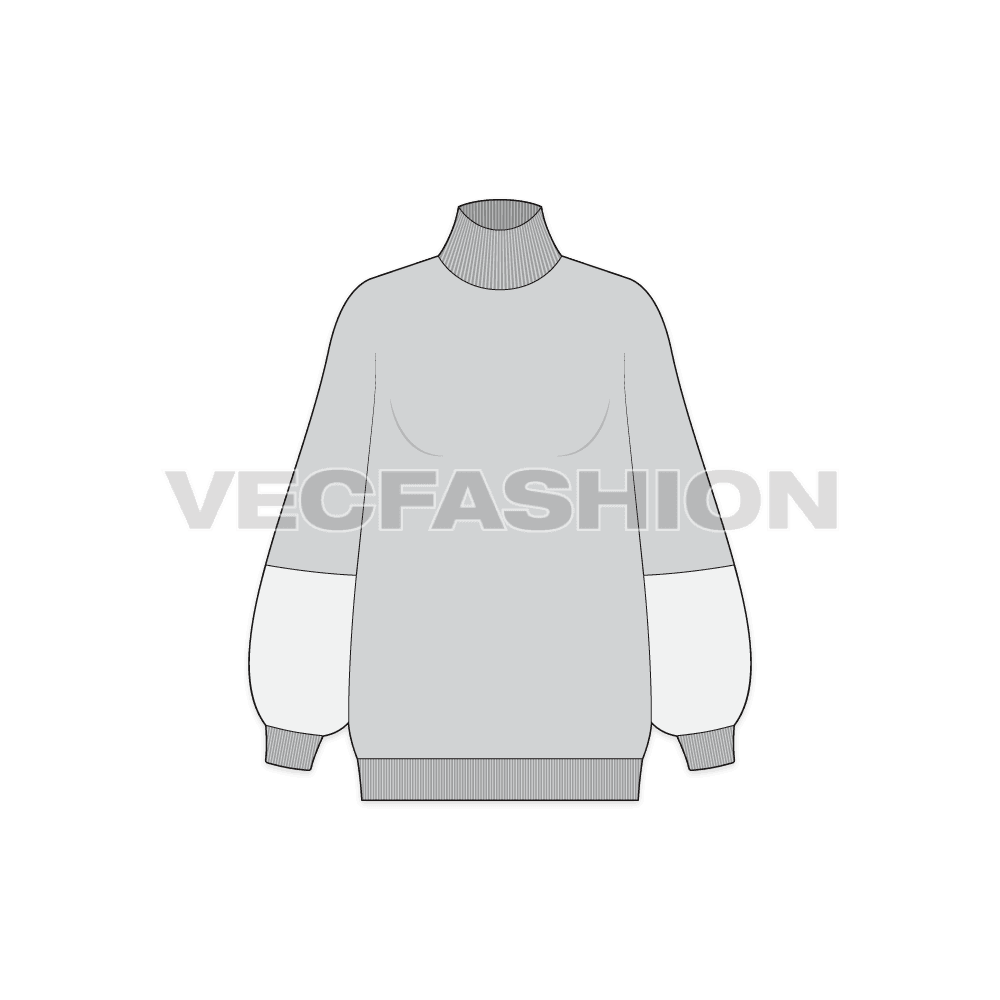 Womens loose fit sweater flat sketch, front view