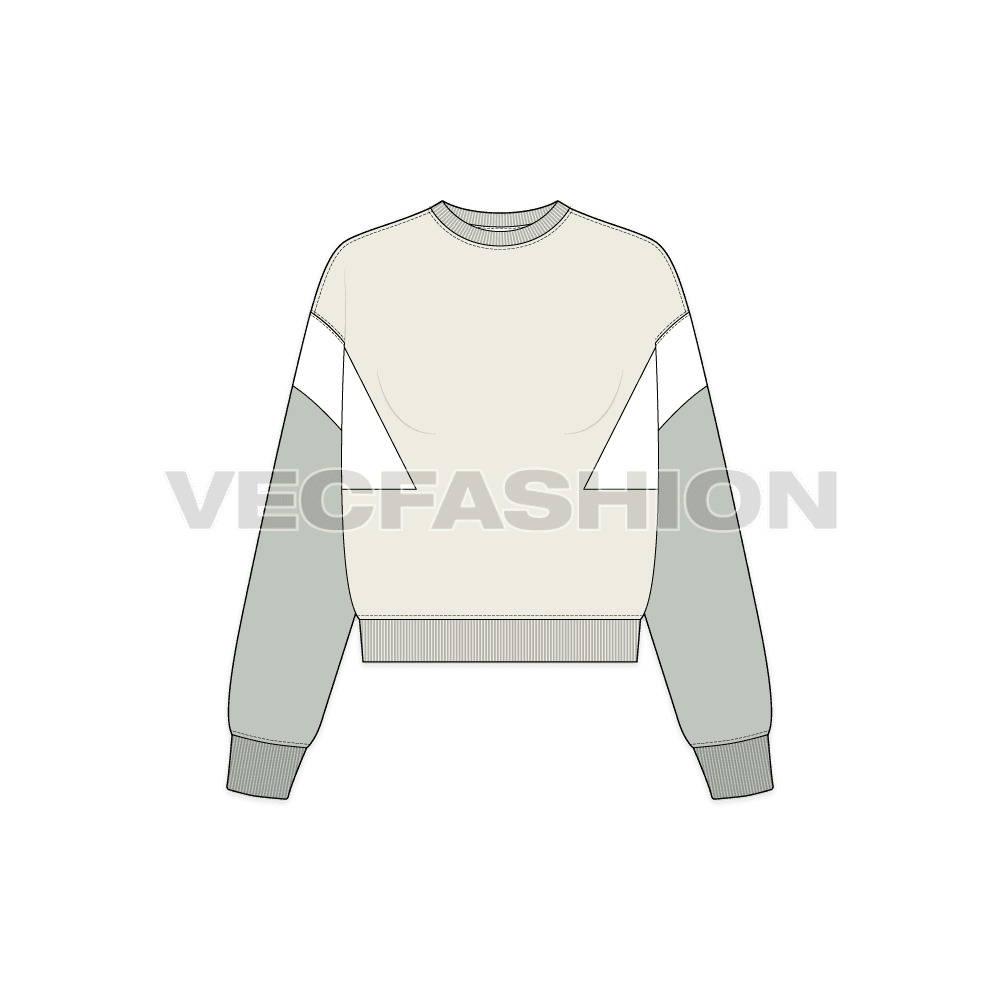 Womens lose fit sweatshirt, panel flat sketch, front view