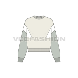 A new vector illustrator template of Women's Lose Fit Sweatshirt. It has cut n sew panels in contrast color with wide body cut.