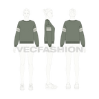 Womens lose fit sweatshirt, quote graphic flat sketch, croqui sketch