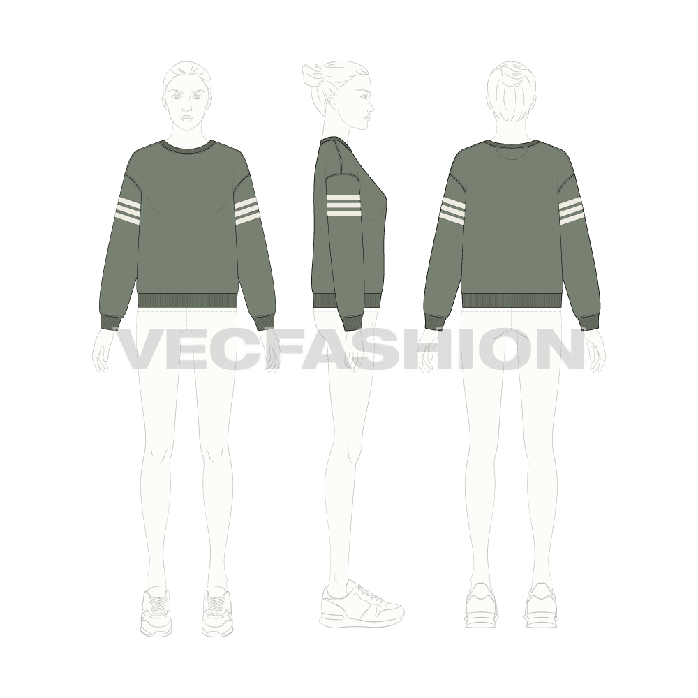 Womens lose fit sweatshirt, quote graphic flat sketch, croqui sketch