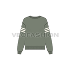 Womens lose fit sweatshirt, quote graphic flat sketch, front view