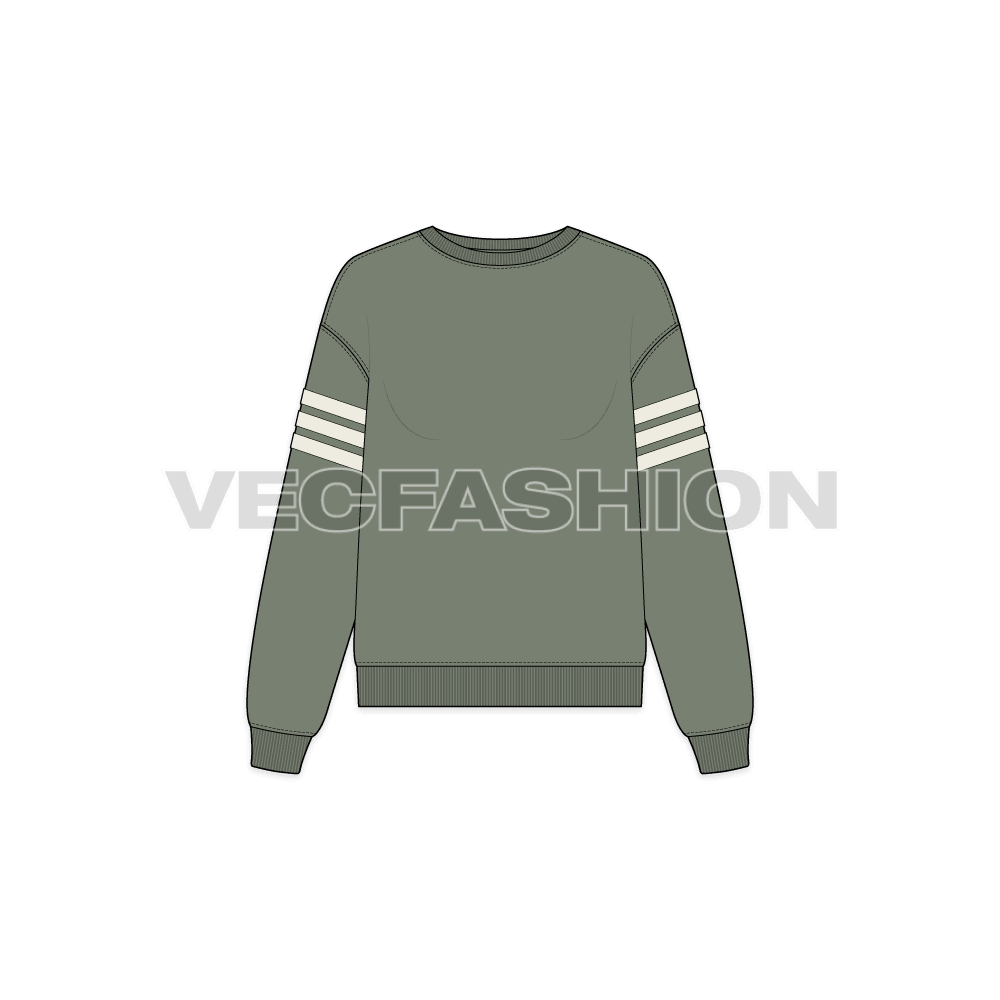 Womens lose fit sweatshirt, quote graphic flat sketch, front view