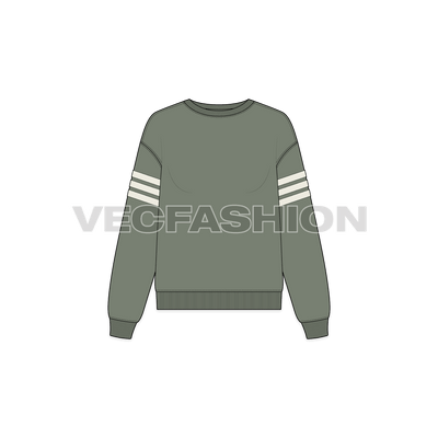 A modern styled sporty Women's Lose Fit Sweatshirt, Illustrated with a quote on the chest and sporty stripes on left sleeves. It has a lose fit at waist and sleeves to give more of a fashion product.