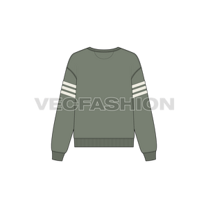 A modern styled sporty Women's Lose Fit Sweatshirt, Illustrated with a quote on the chest and sporty stripes on left sleeves. It has a lose fit at waist and sleeves to give more of a fashion product.