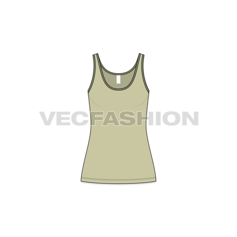 Womens lose fit tank top flat sketch, front view