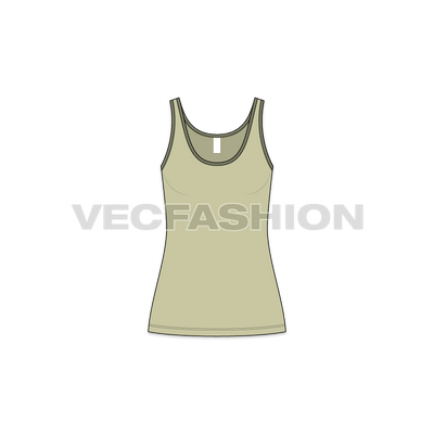 A vector template for Women's Lose Fit Tank Top. It has contrast neckline and it is a lose fit tank top.