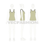 Womens lose fit tank top flat sketch, croqui sketch