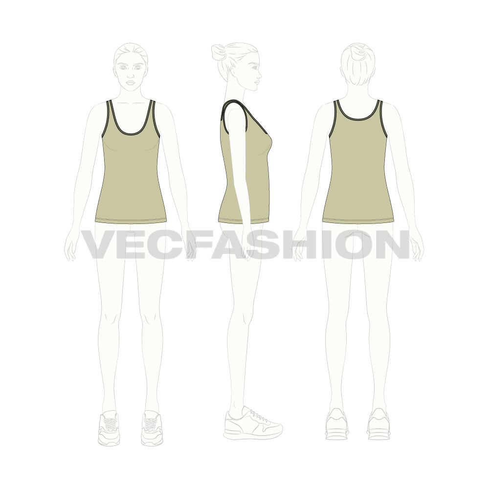 Womens lose fit tank top flat sketch, croqui sketch