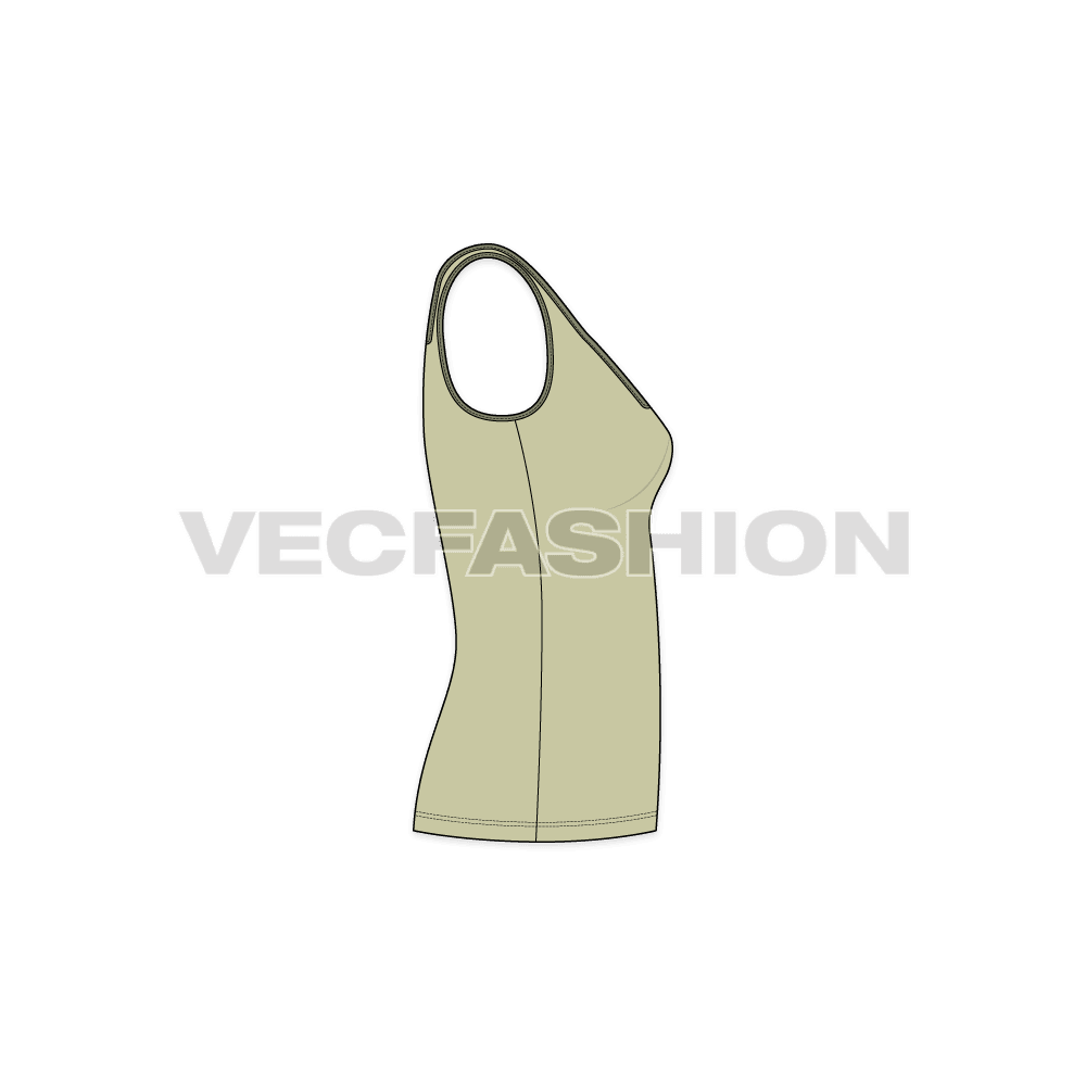 Womens lose fit tank top flat sketch, side view