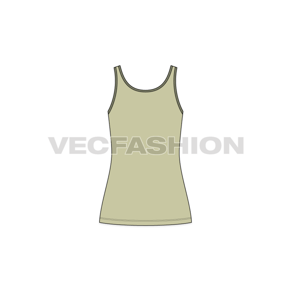 Womens lose fit tank top flat sketch, back view
