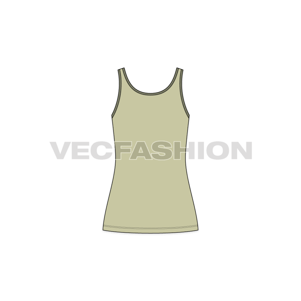 A vector template for Women's Lose Fit Tank Top. It has contrast neckline and it is a lose fit tank top.