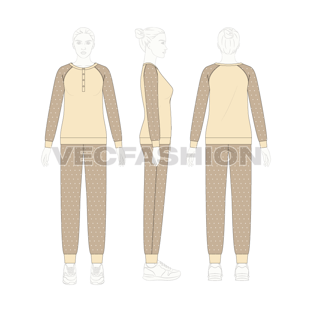 Womens lounge wear sweat suit flat sketch, on croqui