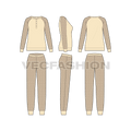 Womens lounge wear sweat suit flat sketch, showing all views, front, side and back