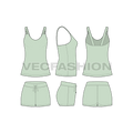 Womens loungewear set, tank top flat sketch, showing all views, front, side and back