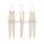 Womens loungewear suit flat sketch, on croqui