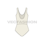 Womens low-back swimsuit flat sketch, back view