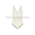 Womens low-back swimsuit flat sketch, front view
