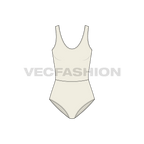 Womens low-back swimsuit flat sketch, front view