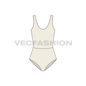 A vector template for Women's Low-back Swimsuit, it has a cutline on waist and have a scoop neckline at the back.