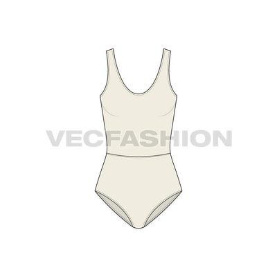 A vector template for Women's Low-back Swimsuit, it has a cutline on waist and have a scoop neckline at the back.