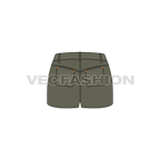 Womens low rise cotton shorts flat sketch, back view