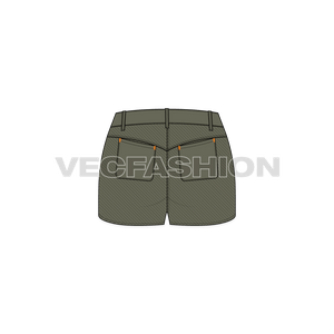 This is a stylized Women's Cotton Twill Low-rise Shorts Vector Template. It is designed in Adobe Illustrator with modern styling features. It can be worn as casual wear or at the beach party.