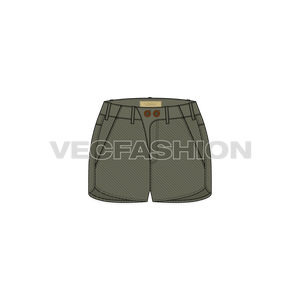 This is a stylized Women's Cotton Twill Low-rise Shorts Vector Template. It is designed in Adobe Illustrator with modern styling features. It can be worn as casual wear or at the beach party.