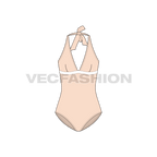 Womens luxury swim suit flat sketch, front view