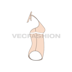 A vector template for Women's Swim Suit. It is made out of spandex material with deep v shape neckline encloses at the back neck with knot.