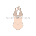 Womens luxury swim suit flat sketch, back view