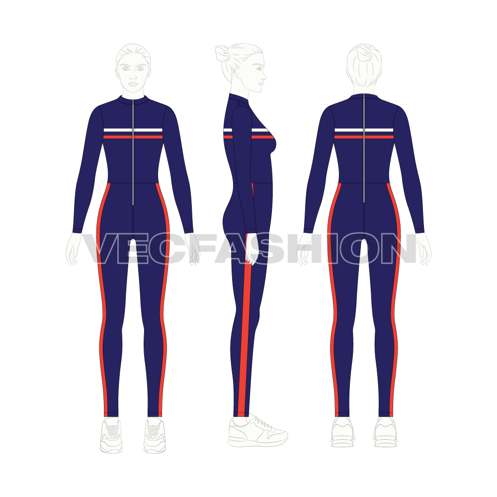 Womens lycra bodysuit flat sketch, on croqui