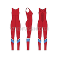 Womens lycra fully body gym suit flat sketch, showing all views, front, side and back