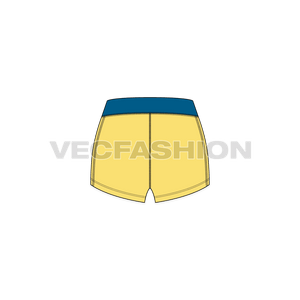 A vector illustrator fashion cad for Women's Lycra Gym Shorts. It has sublimated waist band with writing on it and has micro length legs.   