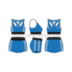 Womens lycra gym suit, belt detail flat sketch, showing all views, front, side and back