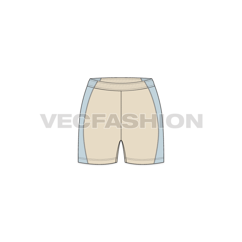 Womens lycra shorts flat sketch, front view
