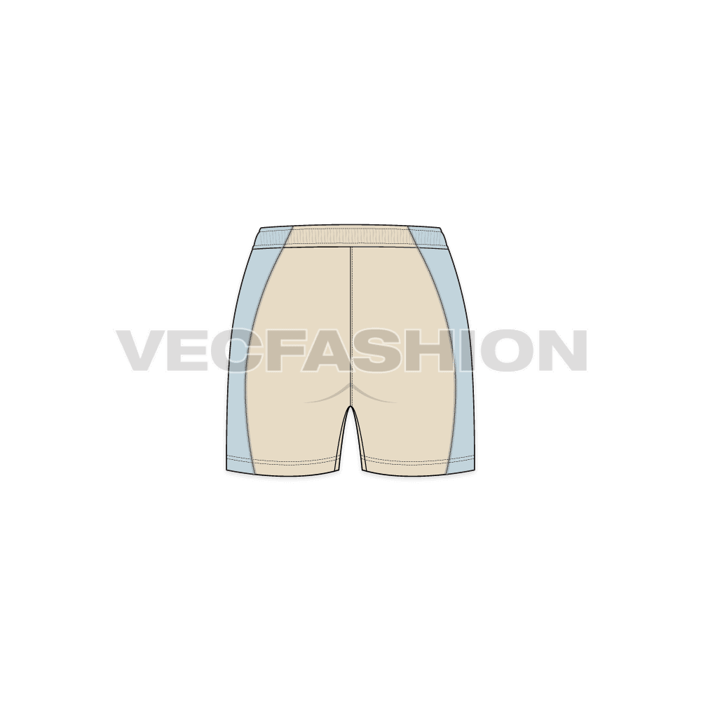 Womens lycra shorts flat sketch, back view