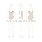 Womens lycra swimsuit flat sketch, croqui sketch