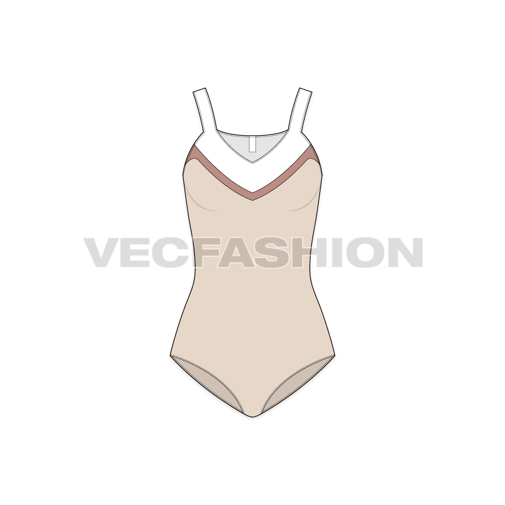 Womens lycra swimsuit flat sketch, front view