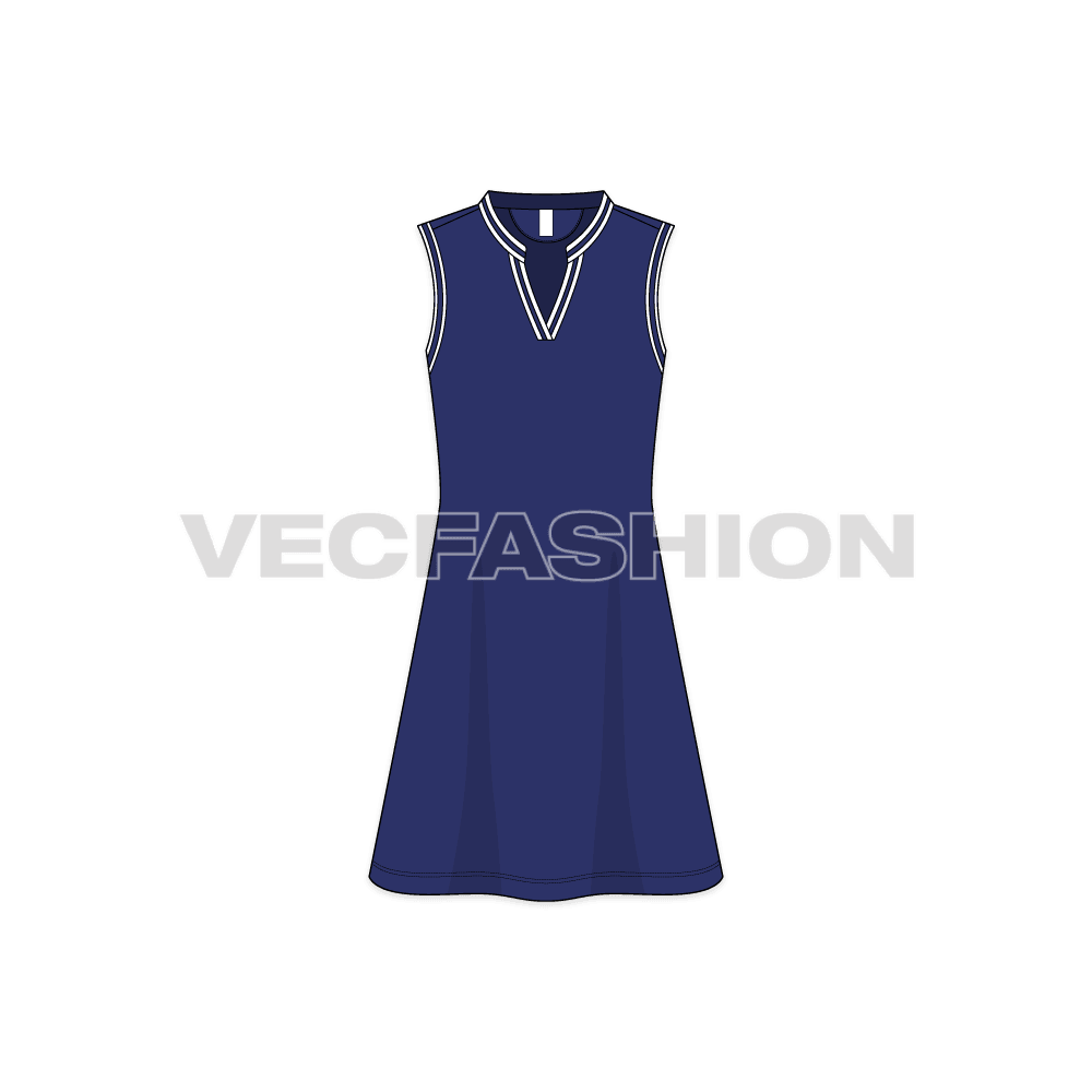 Womens marine dress flat sketch, front view