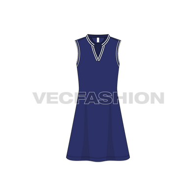 A vector template for Women's Marine Dress. It has a stylized Open Collar with tipping around neck and armholes. The cut is A-line flares out towards the bottom. 