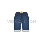 Womens medium washed denim shorts flat sketch, front view
