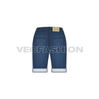Womens medium washed denim shorts flat sketch, back view