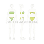 Womens miami beach bikini top flat sketch, croqui sketch