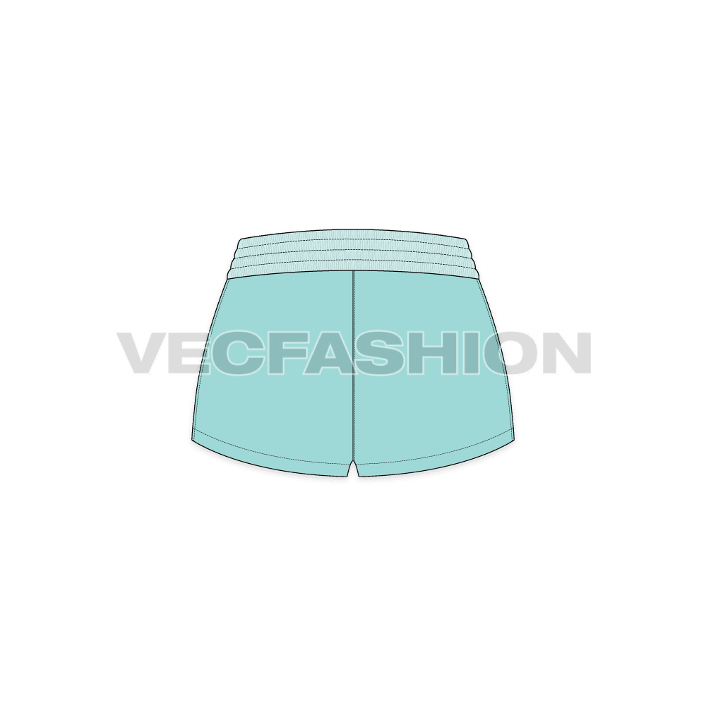 Womens miami beach shorts flat sketch, back view