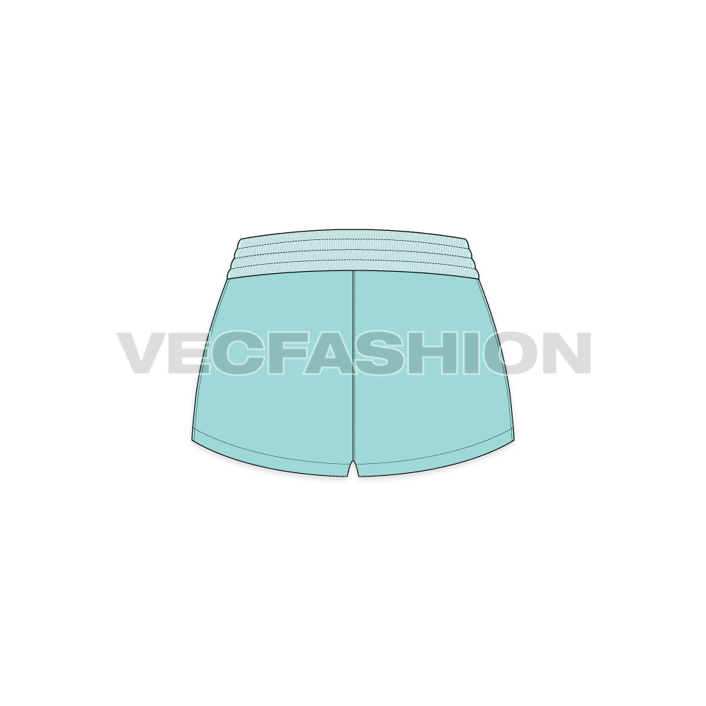 A vector illustrator template for Women's Beach Shorts inspired from the Miami Island Resort Lifestyle. It has detailed wider elastic waistband with contrast colored drawstrings. 