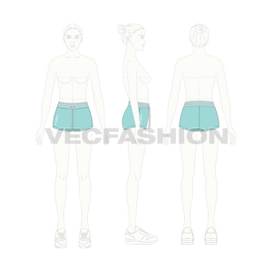 A womens Beach Shorts vector showing on female body template
